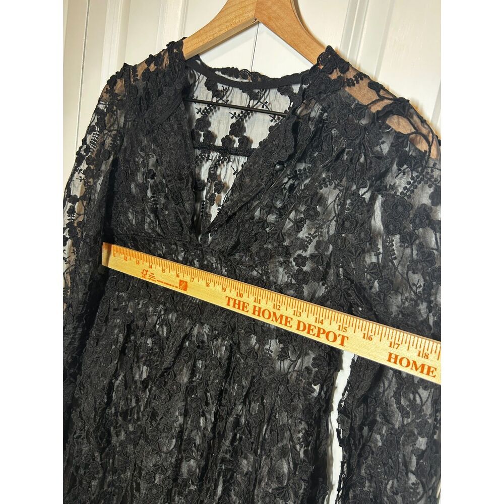 Vivi Company Black Sheer Floral Lace Overlay Mini Dress V-Neck Scalloped - Picture 4 of 7